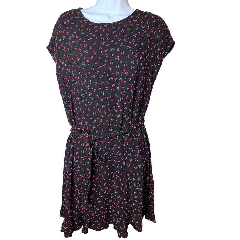 Popsugar Black Cherry Tie Waist Ruffle Hem Mini Dress Retro Pinup Womens Size M